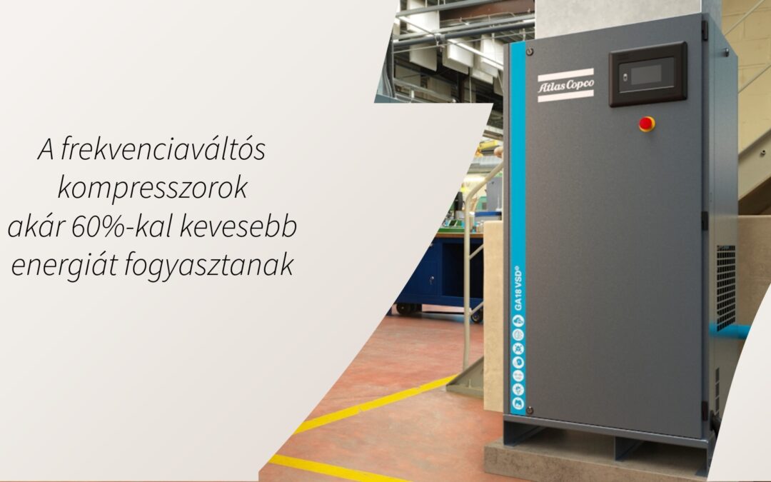 Az Atlas Copco frekvenciaváltós kompresszora akár 60%-os energiamegtakarítást kínál. Hogyan? Olvassa el e-könyvünket!